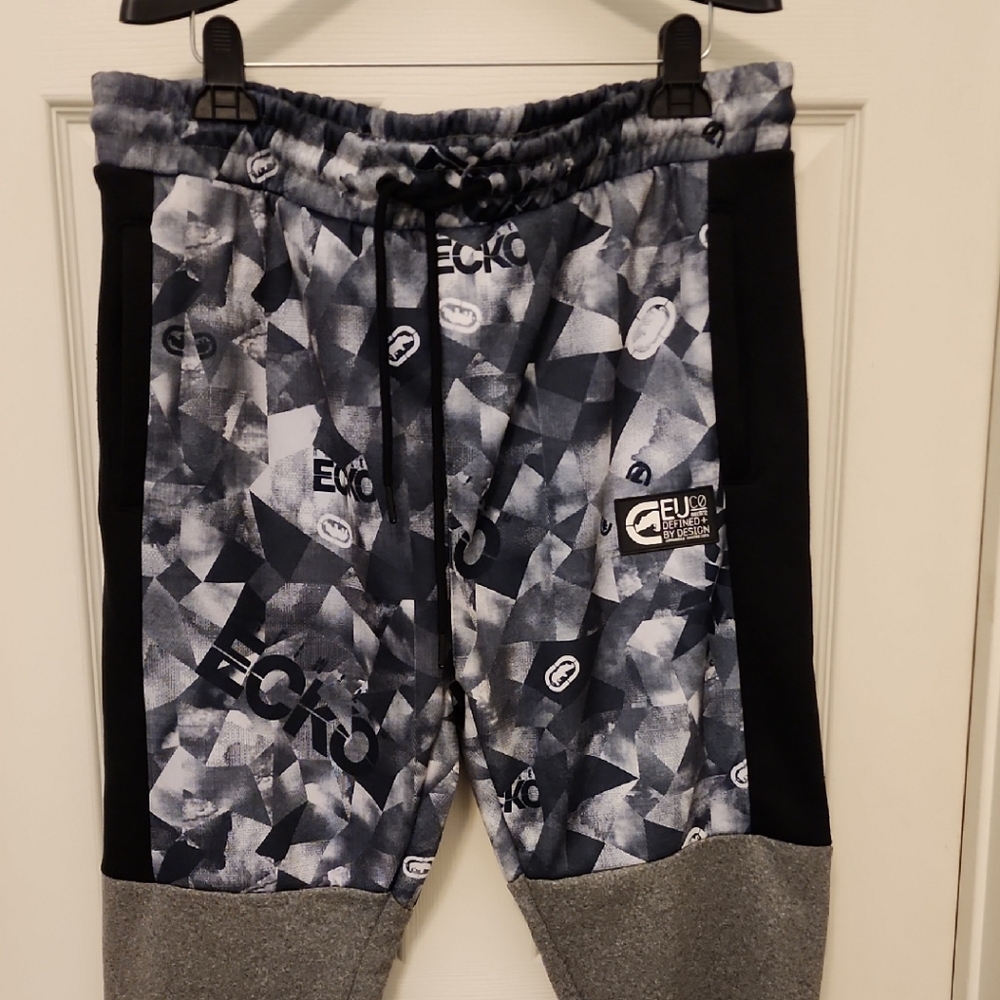 Men's Ecko Unlimited Black & Gray Geometric Logo Joggers(xl) NWOT
